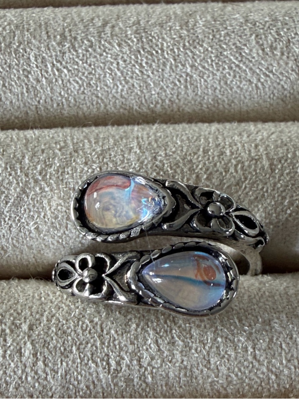 Silver Tone Teardrop Moonstone Wrap Ring size 7